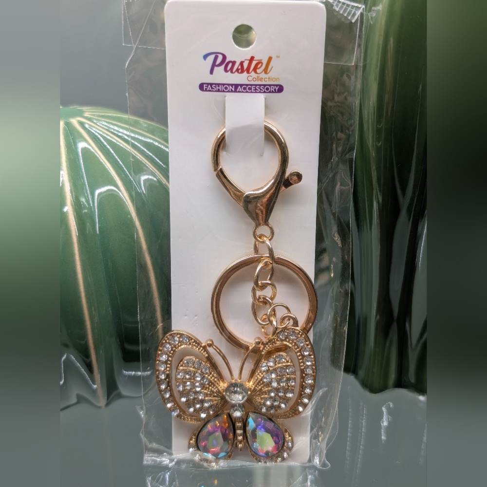 Butterfly Keychain/Bagcharm W/Iridescent Rhinestones